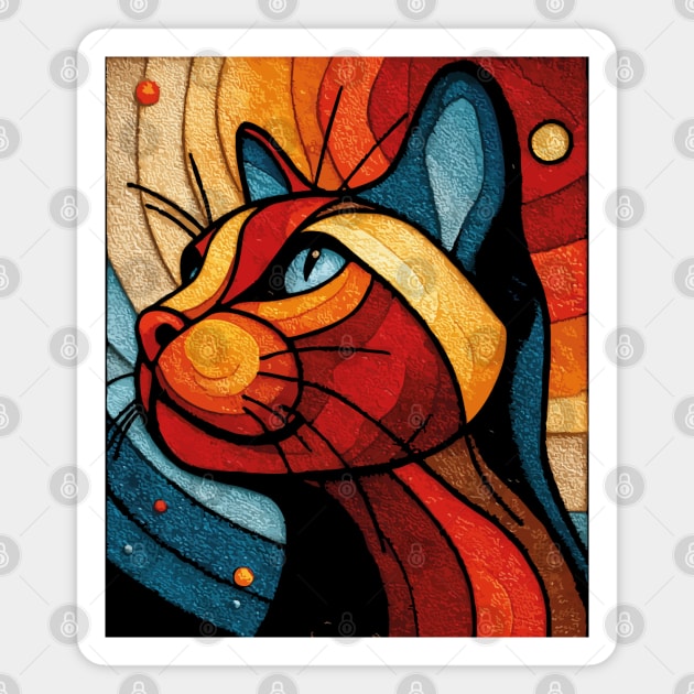 Celestial Cat | Modern Stained Glass Art Portrait Magnet by TuncGK